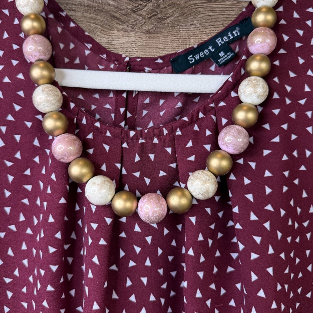 Elegant Vintage Chunky Gold, Cream and Pink Distressed Beaded Necklace